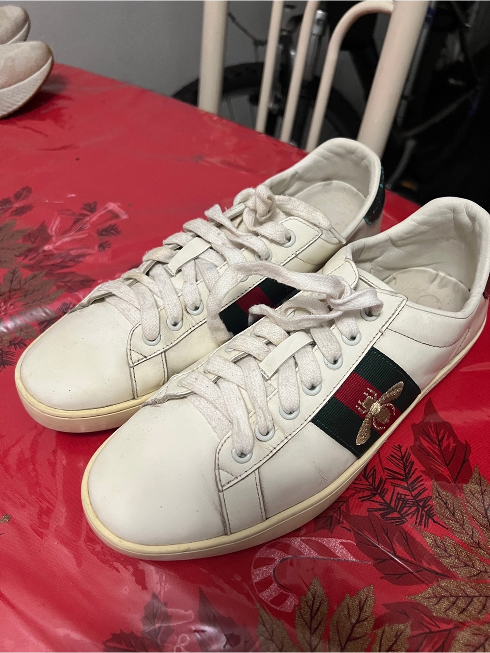 Gucci Ace Sneakers Men Strip Bee Leather Low Shoes Size US 9